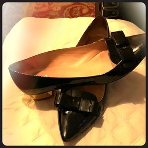 Patten leather kitten heels